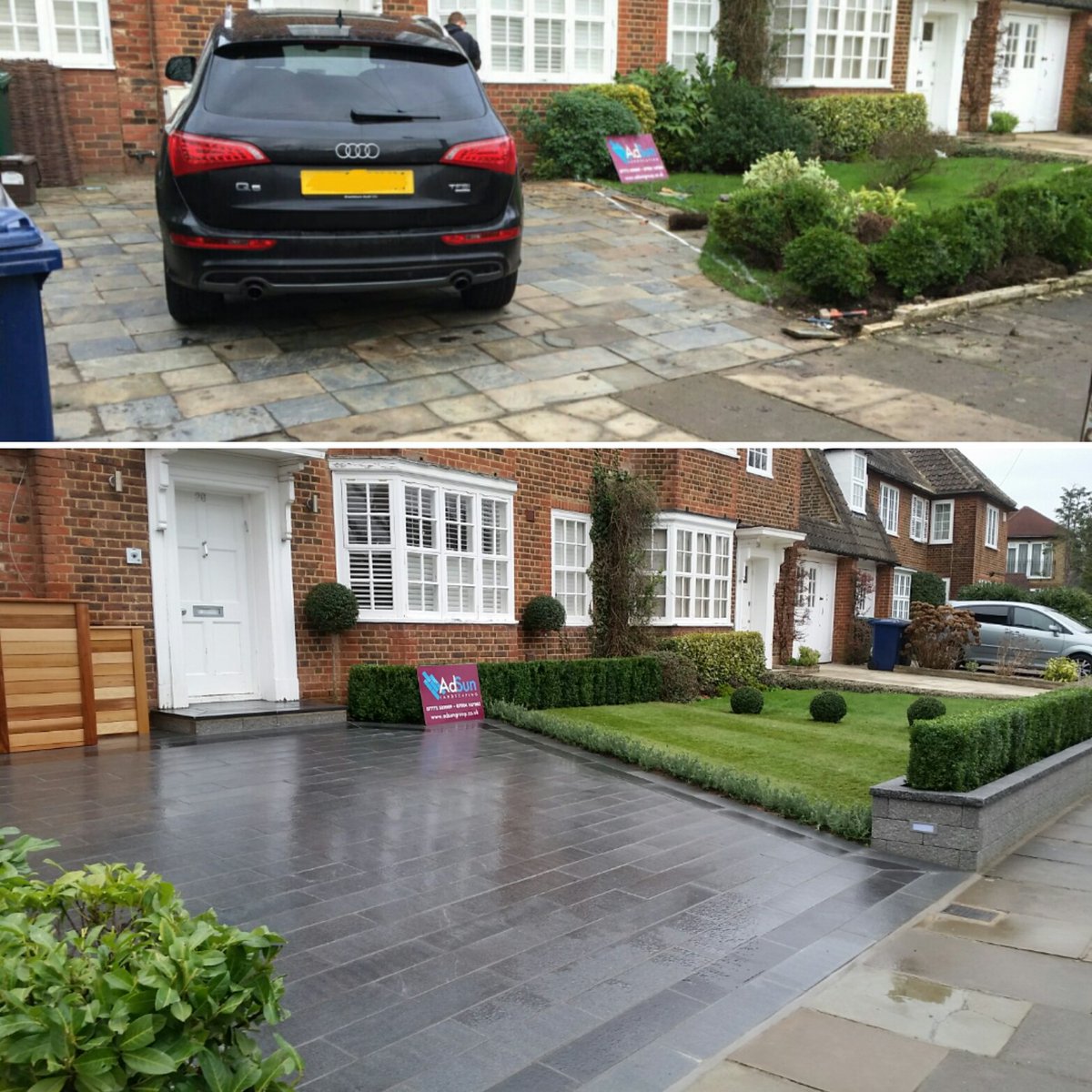 Adsungroup's tweet photo. Full #Landscape of front #garden / #driveway with #GranitePaving #raisedplanters and #Cedarcladbinstore #Totteridge https://t.co/D8Ves0YHZQ