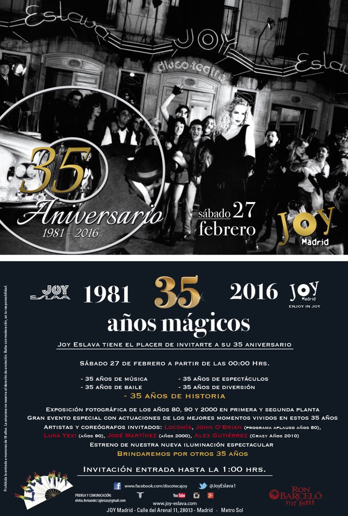 byDome's tweet photo. Aniversario 35 años #JoyEslavaMadrid https://t.co/QmGuH2BsaU