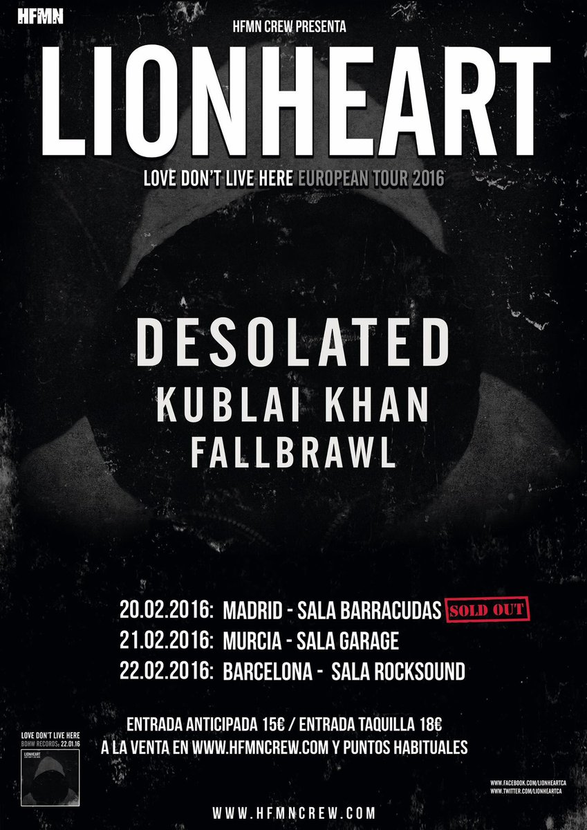 Todo listo en #Murcia para la gira de Lionheart, Desolated etc.
<a href="/HFMNCREW/">HFMN CREW</a>
