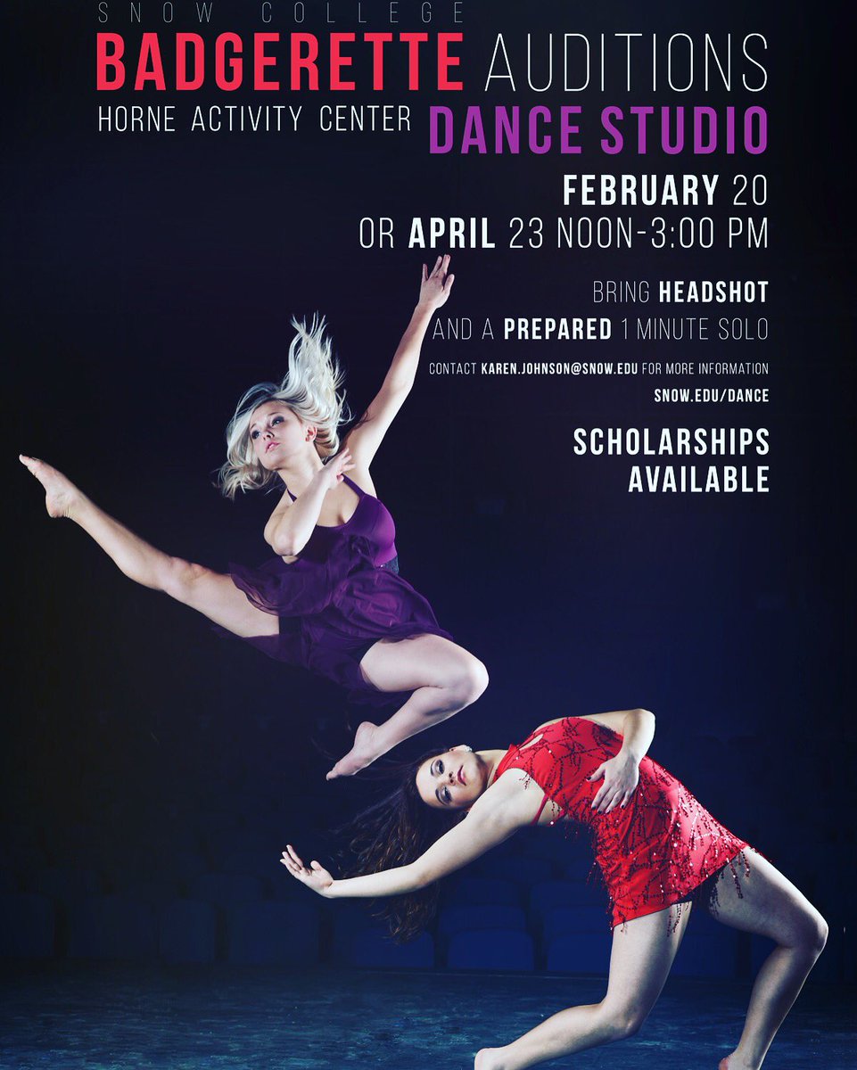 basicdance's tweet image. The Snow College Badgerettes are holding their first audition THIS SATURDAY!! ❤️💜❤️💜