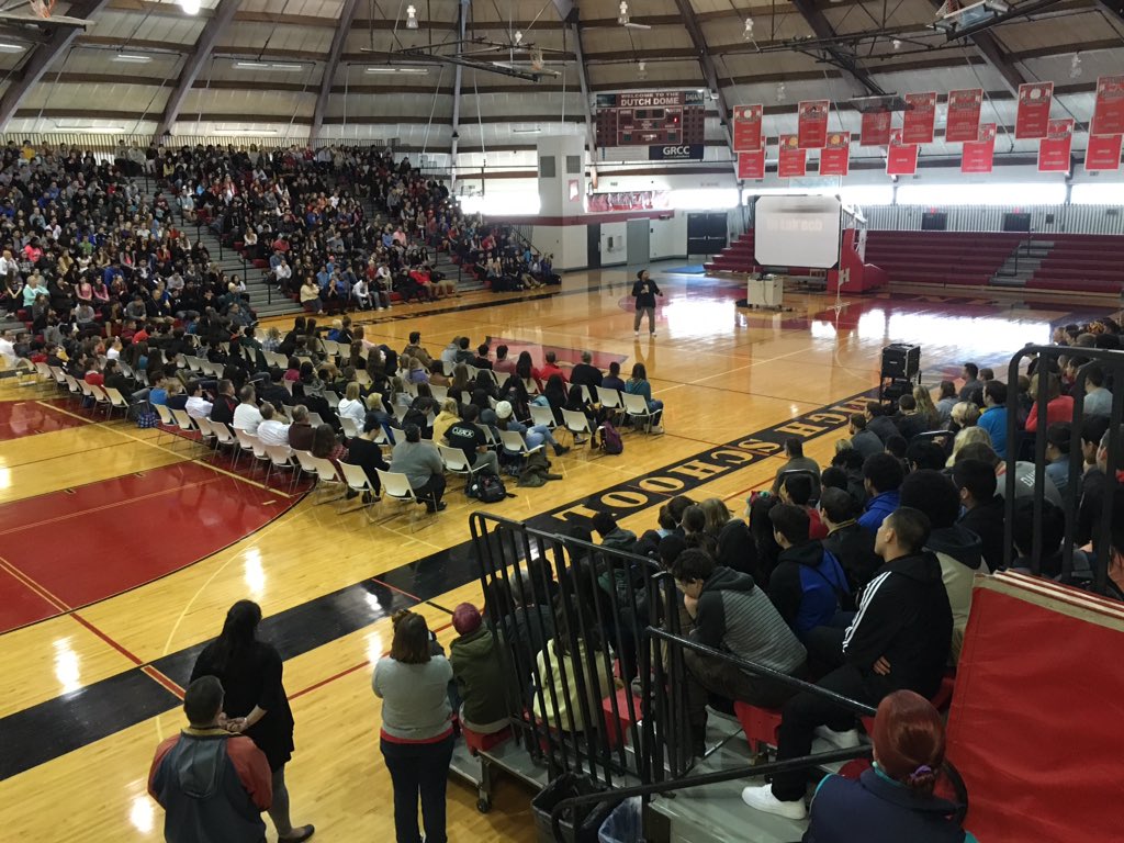 bdavisPhD's tweet photo. Calvin Terrell keeping it real @newsHHS1 "Coward to Warrior" honoring humanity at Holland High #equity #newshps https://t.co/21HdeQuTSI