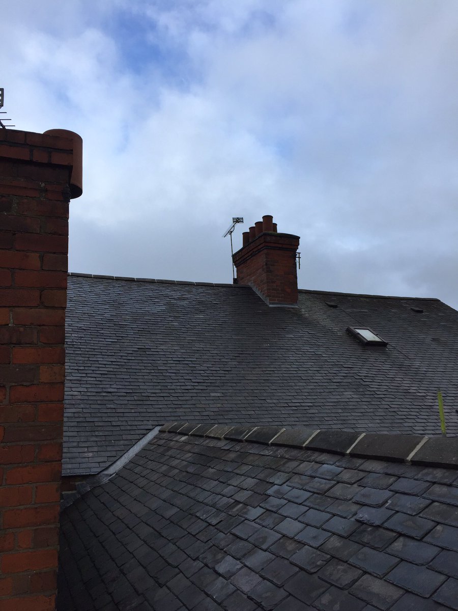 Photos of a reroof using existing slates we completed in Leicester before Christmas . #newroof #reclaimedslates