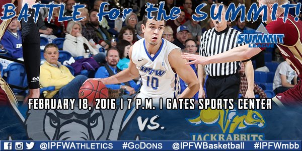 purduefw's tweet photo. TOMORROW! @IPFWBasketball's Battle for the Summit vs @GoJacksSDSU starts at 7 p.m. #GoDons #BeatSDSU #IPFWHC16 https://t.co/3cxYkGyoZF