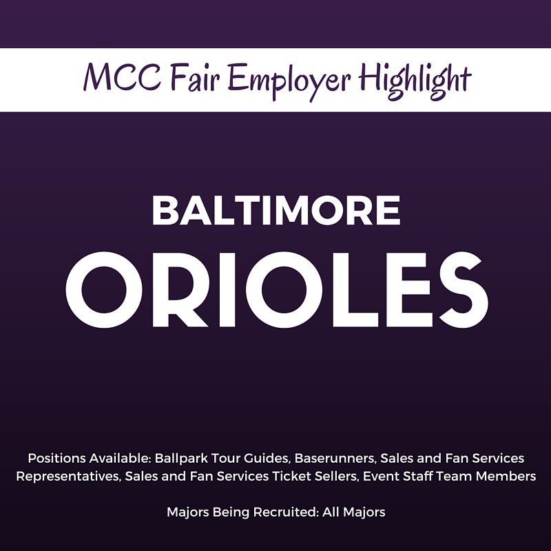 TUCareer's tweet photo. The @Orioles will be at the fair on Friday! Will you? #EmployerHighlight #MDCC16 https://t.co/nPSg7b3AoW
