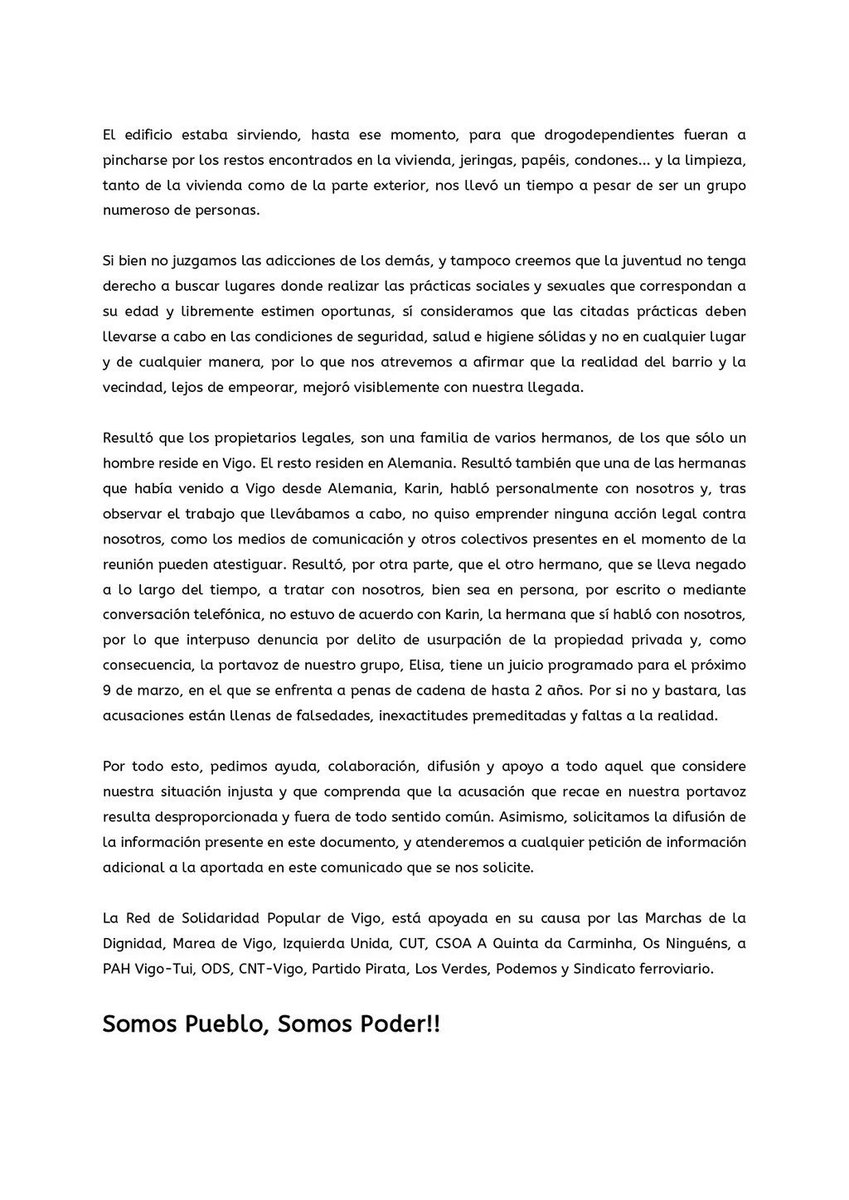 RedSolidaridad's tweet photo. Las compañeras de @RSP_Vigo tienen hoy la concentración frente al CSOA Ánimo compas #apoyacsoarspvigo #yoconrspvigo https://t.co/z7xHLtXqTq