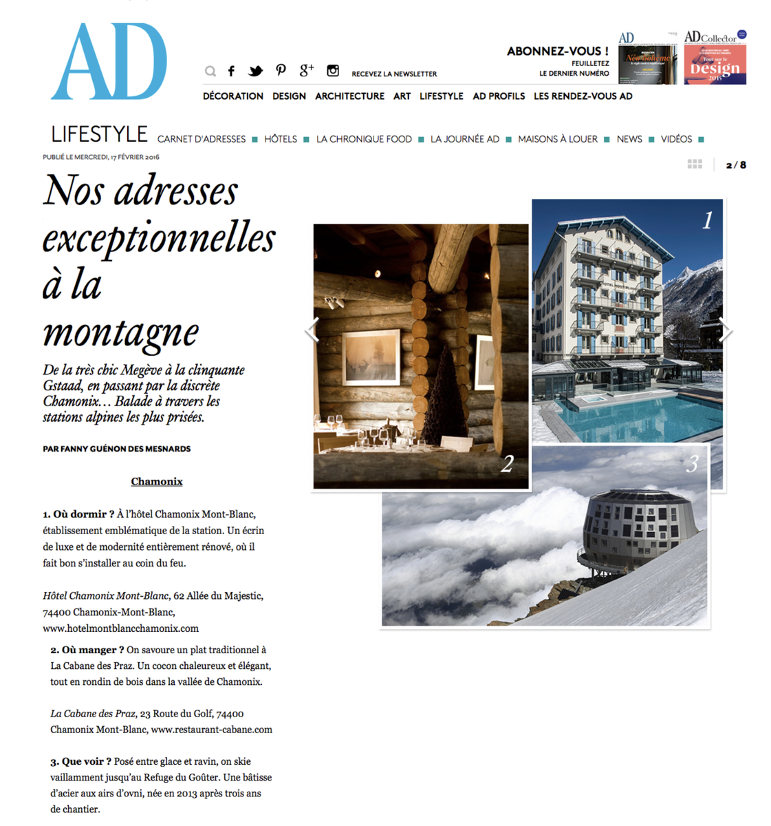 H8Collection's tweet photo. Très heureux que l'Hôtel Mont-Blanc fasse partie des adresses exceptionnelles du magazine AD ! #News #H8Collection https://t.co/3660kNmTsS