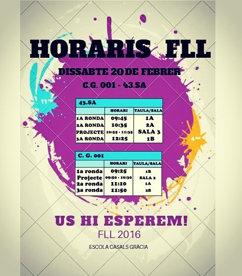43_casalsgracia's tweet photo. Esteu totes i tots convidats a venir-nos a veure aquest dissabte! @UVic_UST @FLLSpain @CasalsGracia #43sa #fll #vic https://t.co/2EtEEOK8om