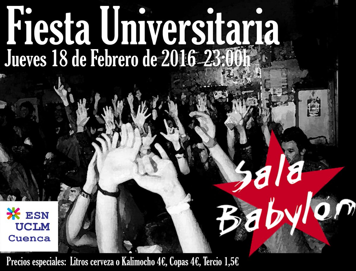 BabylonCuenca's tweet photo. Acuérdate que mañana celebramos nuestra última fiesta universitaria, será memorable!! @ESNUCLMCuenca @CampusCuenca https://t.co/58Oh1b2cYZ