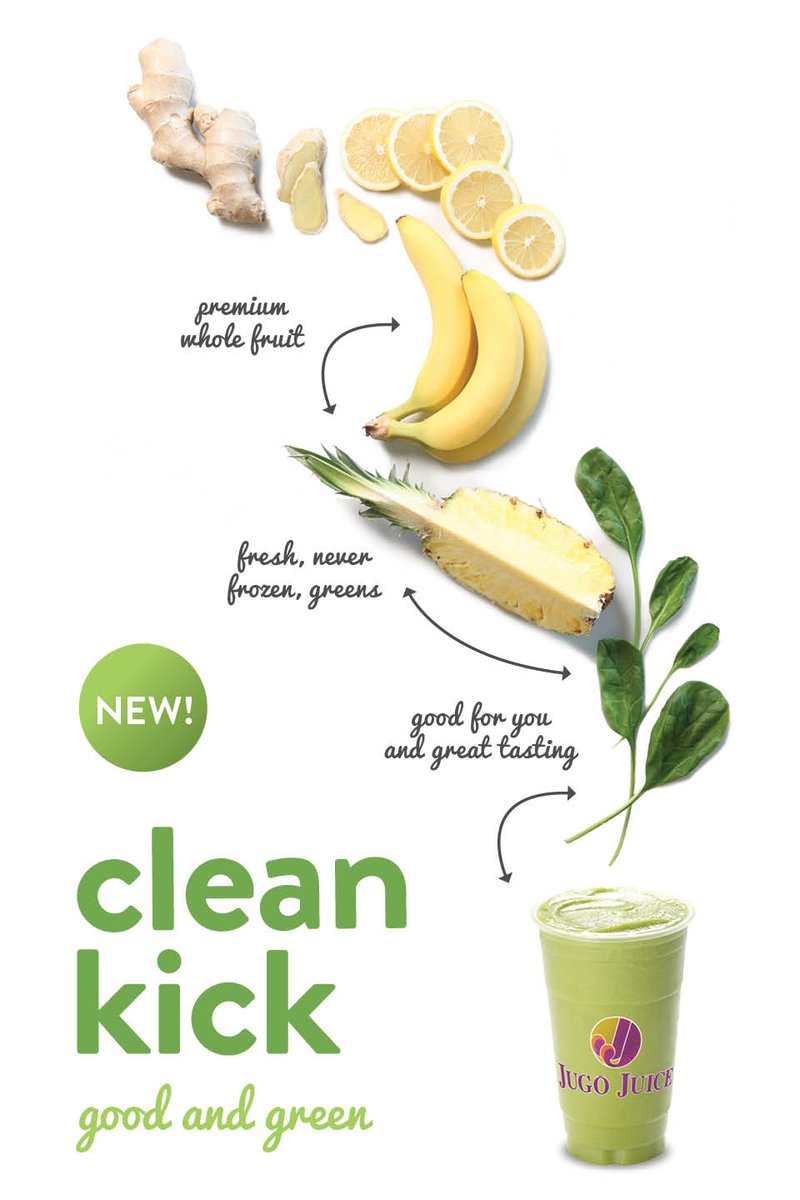 jugojuice's tweet photo. Our feature #Cleankick #smoothie is filled with the awesome superpowers of #lemon #ginger & #Spinach Try one today! https://t.co/MTksG5EDl8