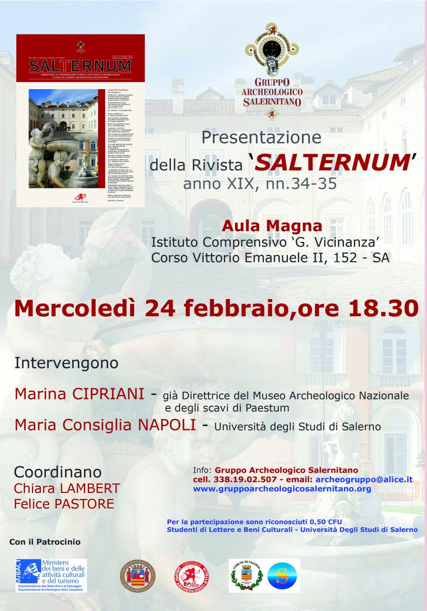 PastoreFelice's tweet photo. Mercoledì 24 febbraio 2016 ore 18.30 # presentazione Rivista Salternum, anno XIX, nn.34-35 # Vi aspettiamo https://t.co/pVrumK9Uwi