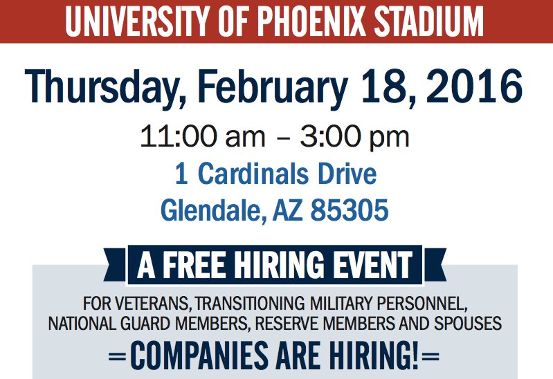 superpawn's tweet photo. TOMORROW! We're participating in @RecruitMilitary's #Veterans Career Fair in Glendale, AZ, 11am to 3pm! https://t.co/Kib6omZRpn