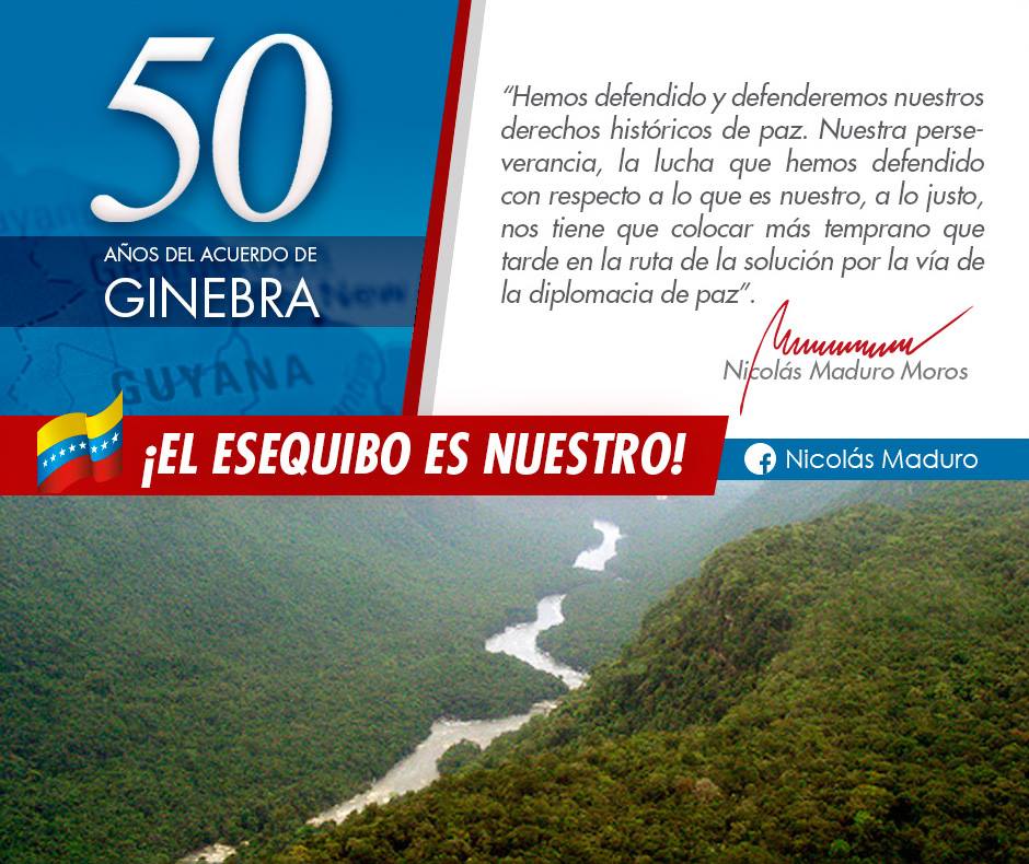 PresidencialVen's tweet photo. A través de cuenta Facebook, @NicolasMaduro exalta 50º Aniversario del Acuerdo de Ginebra ¡El Esequibo es Nuestro! https://t.co/GXOyQWIKn4