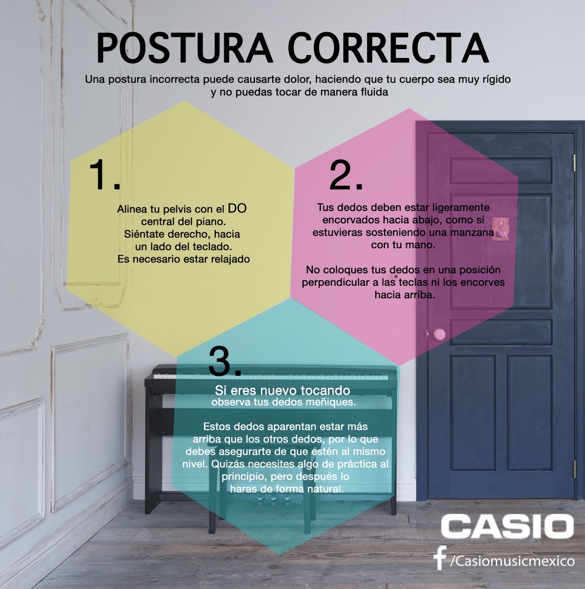 CasioMusicMXof's tweet photo. ¿Cómo mejorar tu habilidad para tocar el piano? Tip 1. Postura correcta #Casio #tipspiano #Gobeyondsound https://t.co/H4jxGGAR8x