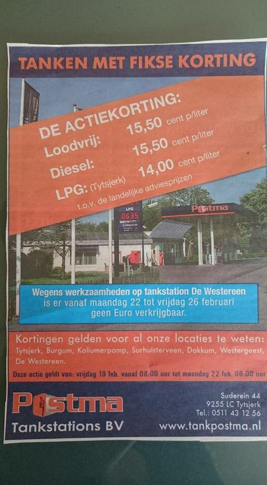 KCTietjerk's tweet photo. Tanken met fikse korting bij Postma! https://t.co/PQI5u5H7zR