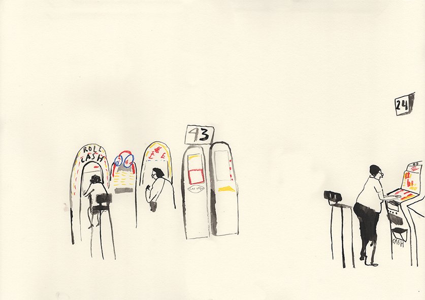 Slot machine players on a Monday night at a bingo club #illustration #sketch