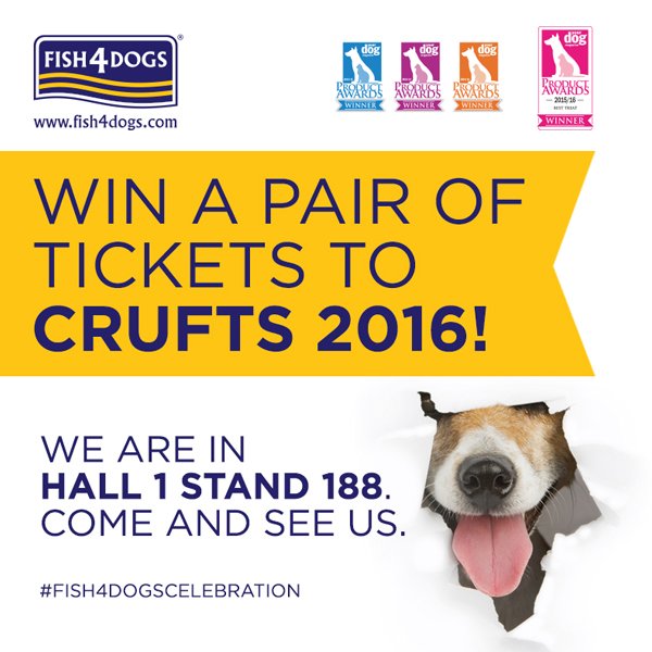 Fish4Dogs's tweet photo. WIN TICKETS TO CRUFTS!  Login below &amp; submit your details to be in with a chance of winning. https://t.co/3EKkwlqsxP https://t.co/UMxNFZsR6j