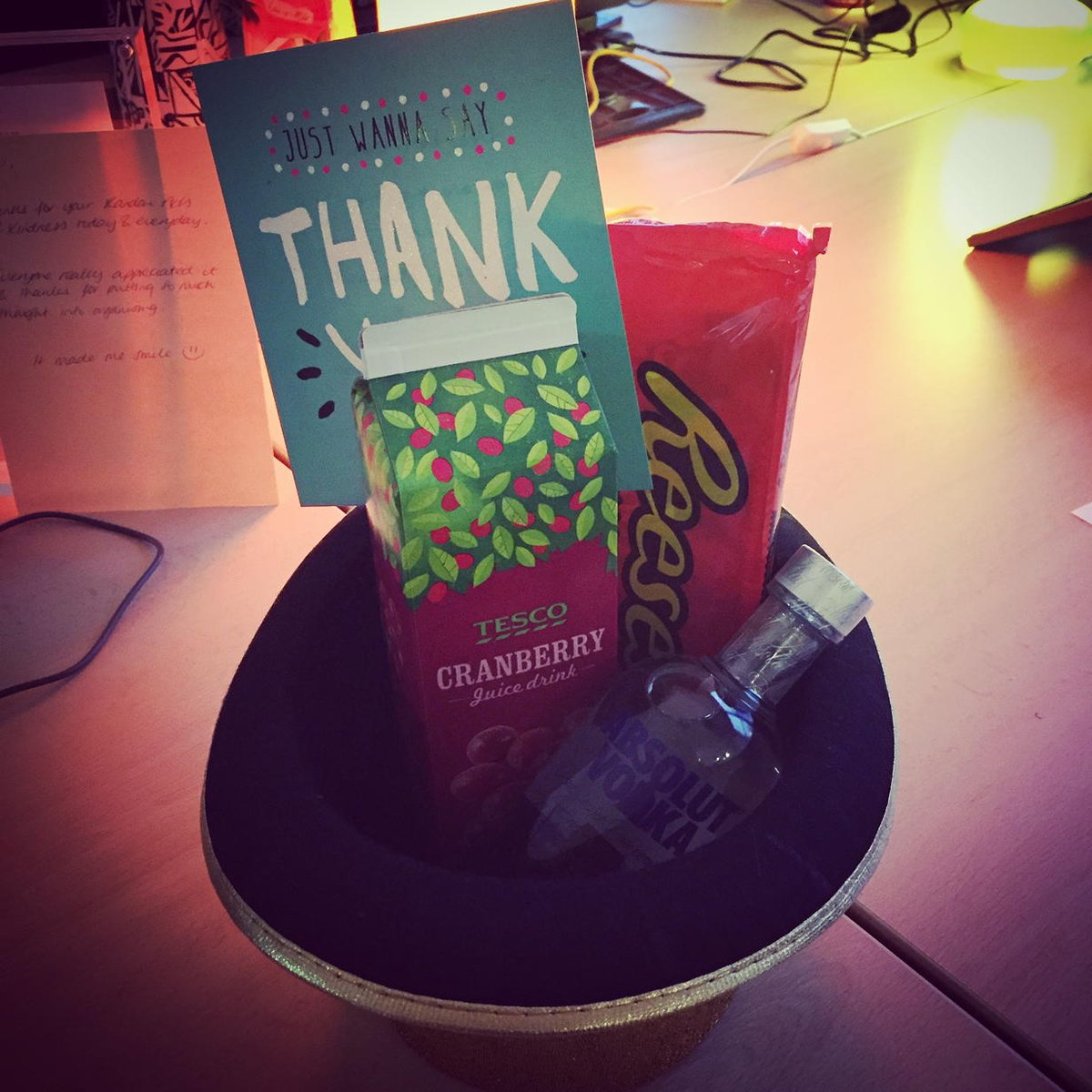 After a day of giving. I received my own hat of goodies. Thank you Ladies :) @TROexperiential #RAOKDay