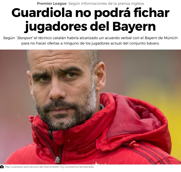 ¡ADVERTENCIA A PEP!

Según prensa inglesa,el Bayern le habría prohibido a Pep llevarse jugadores del club al City.