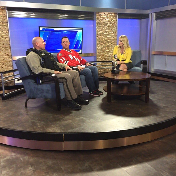 Wichita_Thunder's tweet photo. On @KAKEnews promoting Police vs. Fire on Sat. benefiting @WichitaChildren. Call @brittbynum for tix https://t.co/MnGj71rP4J