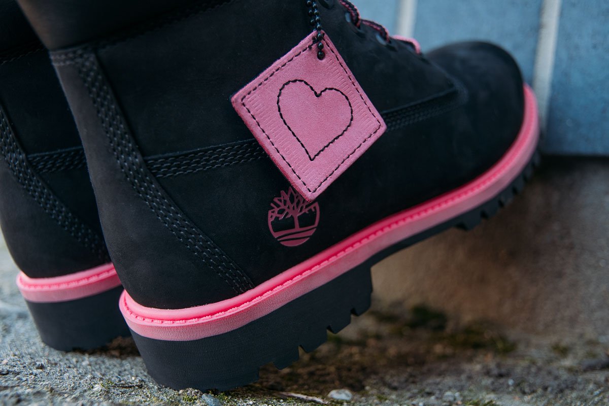 black and pink timberland boots