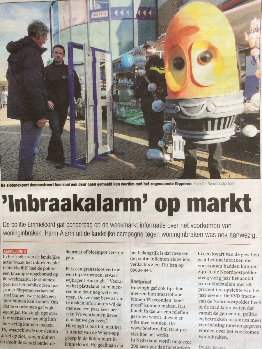 Artikel in <a href="/DeNOP/">De Noordoostpolder</a> over actie <a href="/Harm_Alarm/">HarmAlarm</a> ism @wijkagentenNOP @Slotenexpert en @rocfriesepoort 
<a href="/GemeenteNOP/">Noordoostpolder</a>