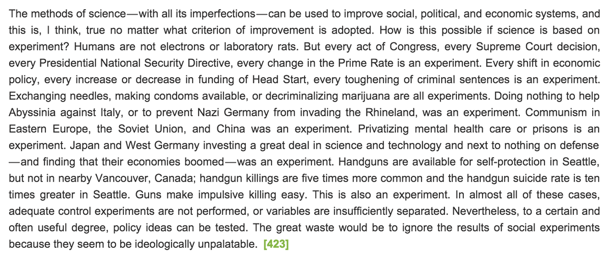 michaelshermer's tweet photo. How political &amp; economic policies can be social experiments. From Carl Sagan's classic Demon-Haunted World https://t.co/qqYGBLJsGi