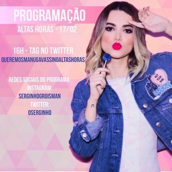 ManuInWorld's tweet photo. Falta meia hora para o #DivulgueManu começar! Hoje vamos pedir no "Altas Horas", quem vai participar? https://t.co/q64uFk9zsS