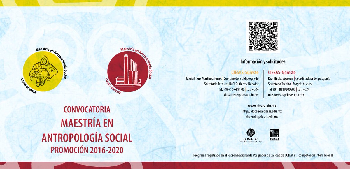 MaestriaAS's tweet photo. Convocatoria para la Maestría en Antropología Social 2016-2020 en Ciesas Sureste-Noreste https://t.co/Y5DahJIqwq