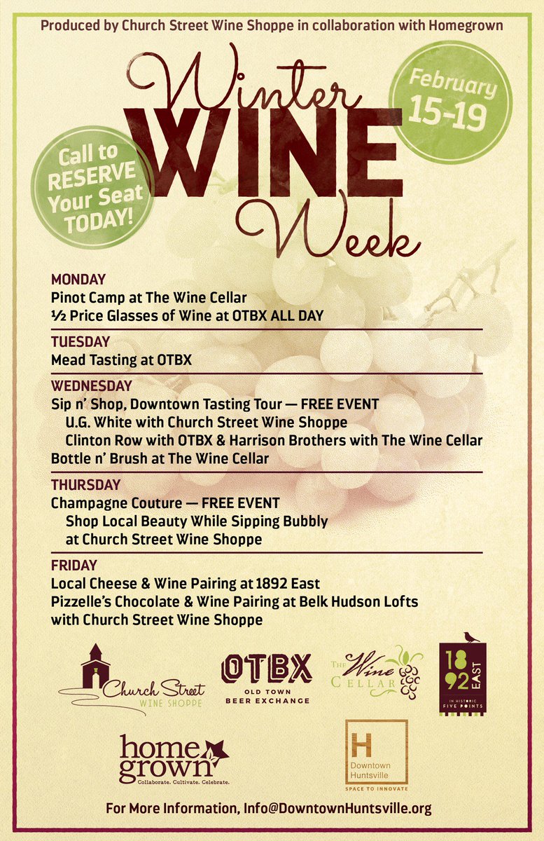 DowntownHSV's tweet photo. TONIGHT - Sip 'n Shop with UG White, Clinton Row &amp; Harrison Brothers. Free event! #WinterWineWeek https://t.co/FHzrGQw4NM