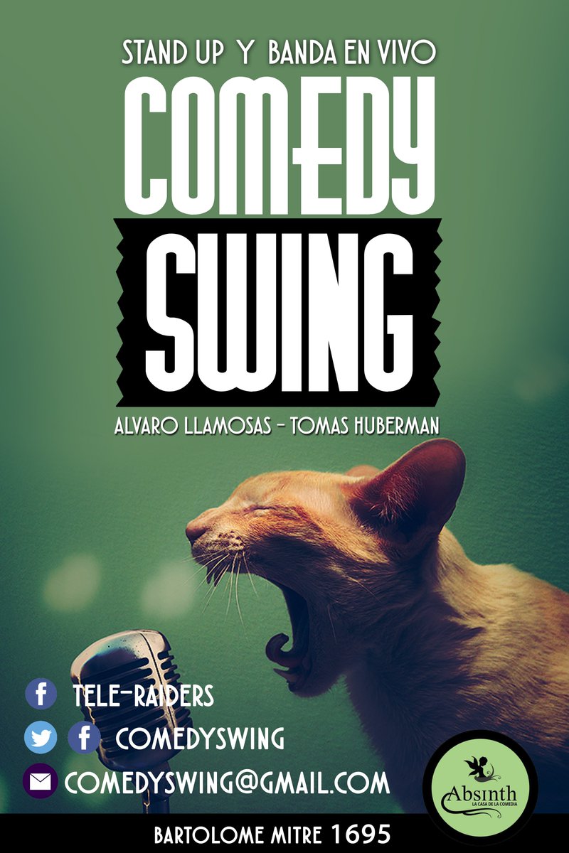 alvarollamosas's tweet photo. Hoy @comedyswing (banda en vivo y stand up) en @Absinth_Bar.
23 hs. Entrada libre, show a la gorra. https://t.co/ZAT4IemAT4