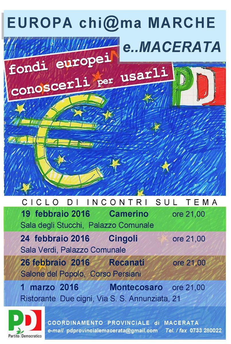 PDprovinciaMC's tweet photo. Vi aspettiamo per il I appuntamento a Camerino @interixima @montalboddi @PDMarche @caprini5 @etvmarche @CronacheMc https://t.co/JzbwAGrM6F