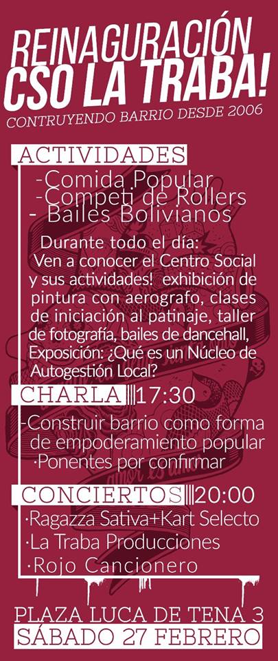 La Traba vuelve! El día 27 inauguramos por todo lo alto en Plaza Luca de Tena 3 con un día repleto de actividades