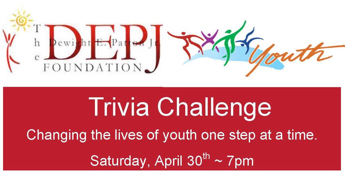 depjfoundation's tweet photo. Trivia challenge to support youth on April 30th. Registration open. #youthsupport #trivia #depjf #youthprograms https://t.co/DxRejF1XBU