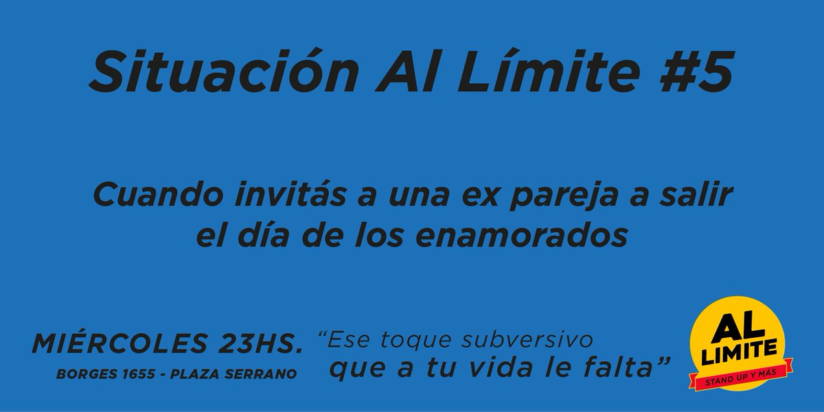 AlLimiteStandUp's tweet photo. Hoy #AlLímite 23hs #PlazaSerrano. Podemos ver el momento en que se le rompe el corazón ¡crash! ¡otra vez será! https://t.co/KR72C3Y0DA