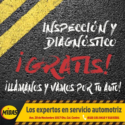 MidasDGO's tweet photo. #Durango Inspección y diagnóstico totalmente GRATIS  ¡Llámanos y vamos por tu auto! https://t.co/Qmga8VQhTt