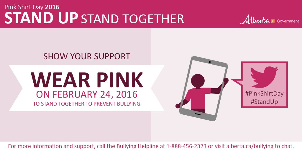 ABSupports's tweet photo. It’s more than a pink shirt. It’s standing up for &amp; supporting those who experience bullying #PinkShirtDay #StandUp https://t.co/p7ax8H9wWo