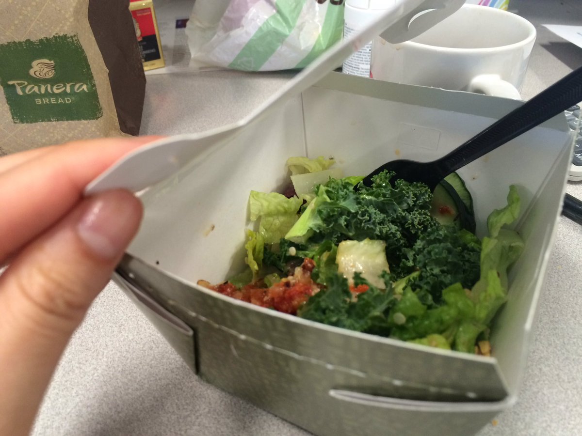 antonstingly119's tweet photo. @panerabread the 1/2 salad should at least fill up the to-go box right? Y are to-go orders always < reg dining? https://t.co/zBJDyYB7LD