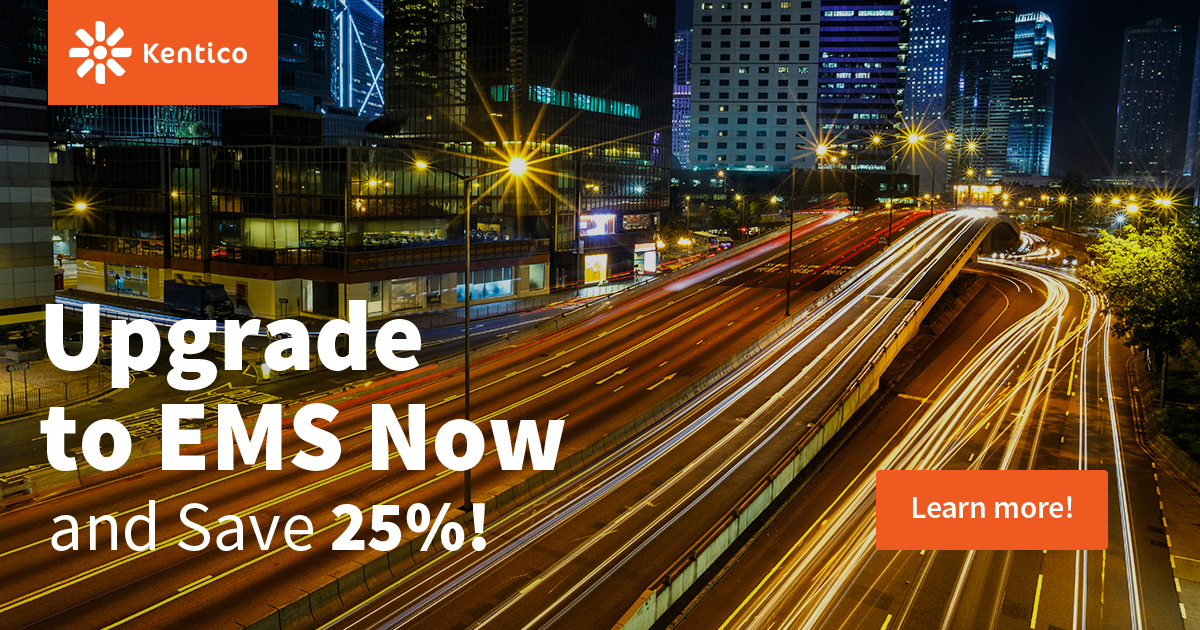 Kentico's tweet photo. Existing #CMS customers can save 25% on upgrading to #Kentico EMS https://t.co/UbYwJgsuGe https://t.co/oeQKOgmM8I