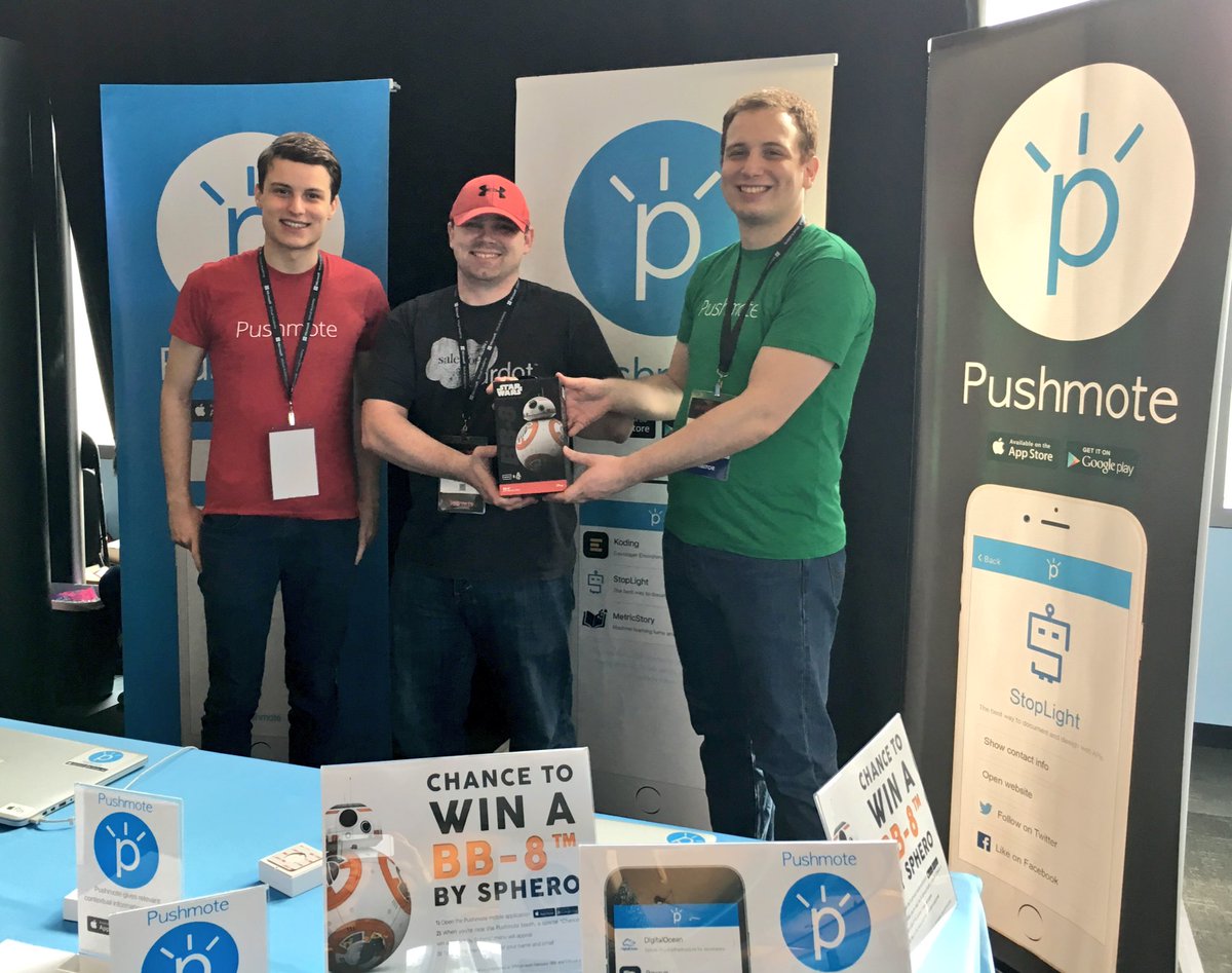 Pushmote's tweet photo. Aaand one of the BB-8's goes to Blake at @DeveloperWeek! #DevWeek16 Don't forget to stop by at our booth! https://t.co/oRTOjIAGS1