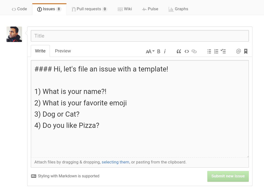 addyosmani's tweet image. GitHub now supports issue templates via a markdown file! Try it out: github.com/samccone/issue… (h/t @samccone) 🔥