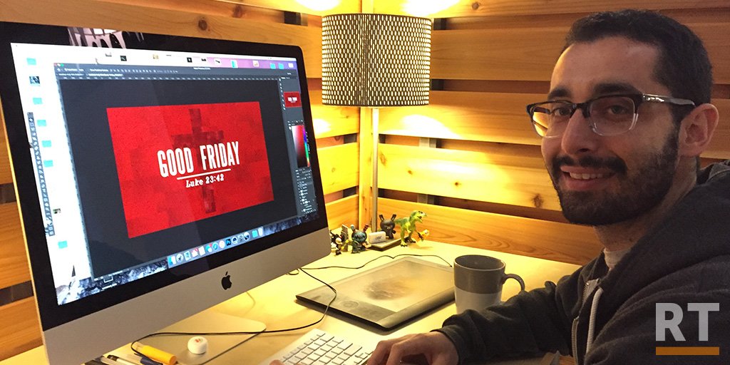RTCreativeGroup's tweet photo. This is Greg, one of our designers, working on new Easter designs for @GracewayMedia! #rtcreativegroup https://t.co/gmTiMHmKvc