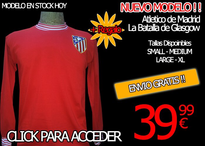 FutbolRetroCami's tweet photo. Ya en stock la camiseta del Atlético de Madrid (1974) de la batalla de Glasgow. RT! Descuento en compras conjuntas. https://t.co/oSmkjabtpn