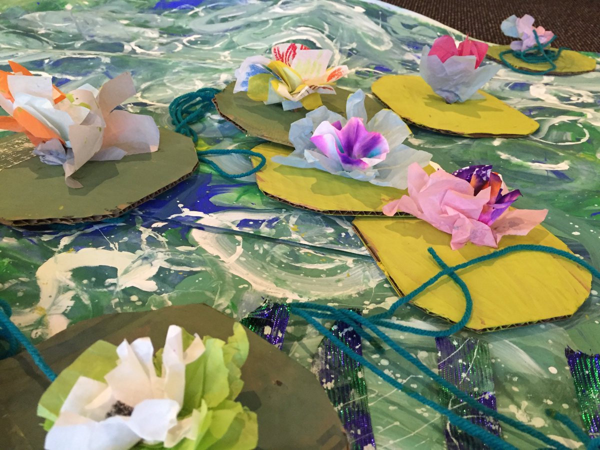 Cat_Bennett's tweet photo. 5-year-olds' impression of Monet's waterlilies in 3-D!  Want to paint with them! #artinspiration https://t.co/mqgamAj3wI