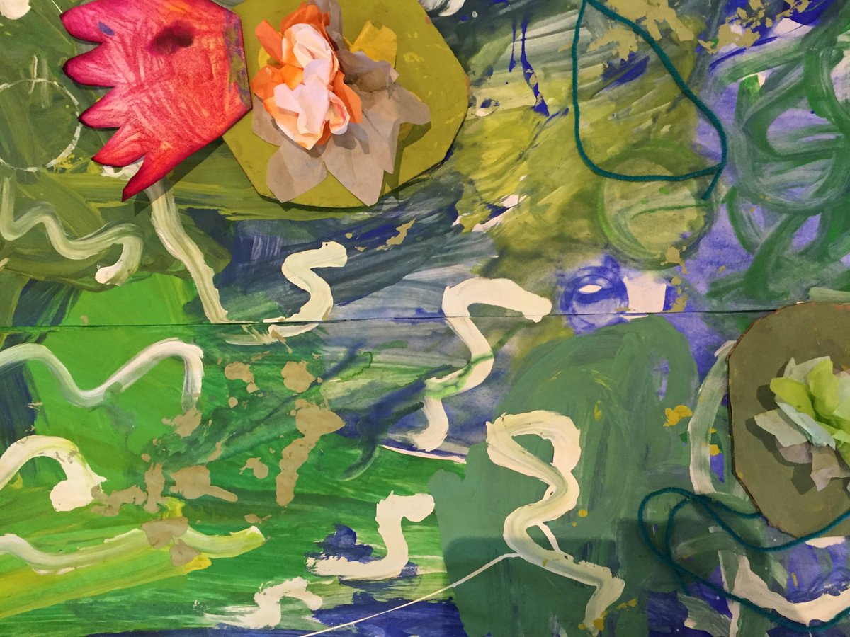 Cat_Bennett's tweet photo. 5-year-olds' impression of Monet's waterlilies in 3-D!  Want to paint with them! #artinspiration https://t.co/mqgamAj3wI