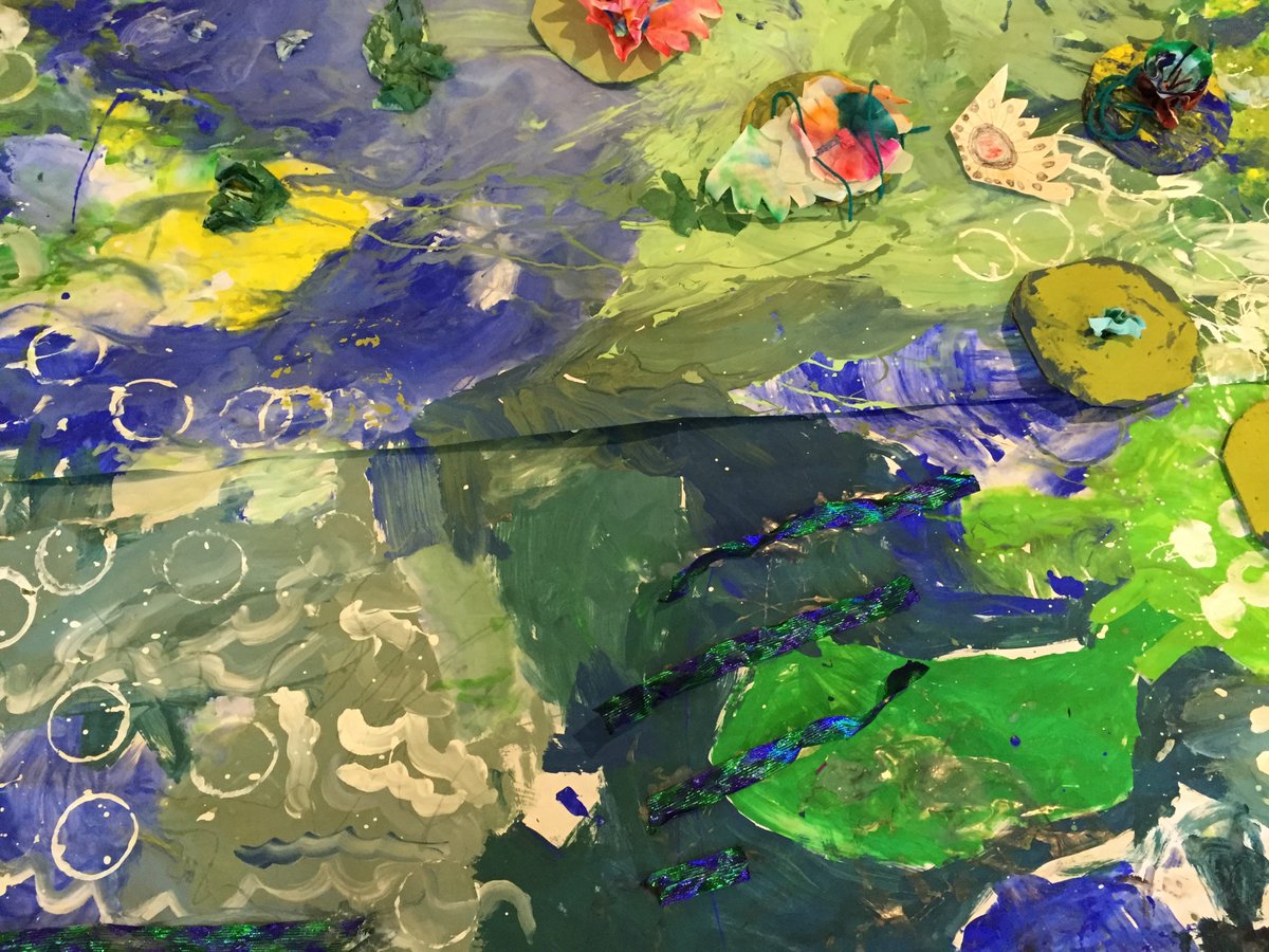 Cat_Bennett's tweet photo. 5-year-olds' impression of Monet's waterlilies in 3-D!  Want to paint with them! #artinspiration https://t.co/mqgamAj3wI