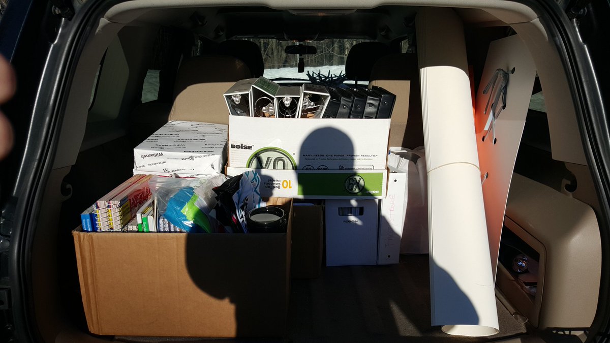 Mr_Cavanaugh's tweet photo. Filling up the trunk with classroom supplies thanks to Ruth's reusable resources #thumbsup @BiddefordSchDpt https://t.co/lDrzC8aLjb