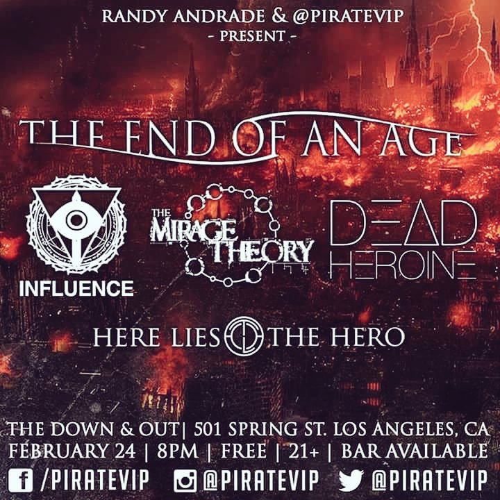 INFLUENCE323's tweet photo. Wed. Feb 24th @ the Down and Out

@theendofanage 
@influence323 
@themiragetheory 
@hereliesthehero 
@deadheroine https://t.co/F00bM7WdAA