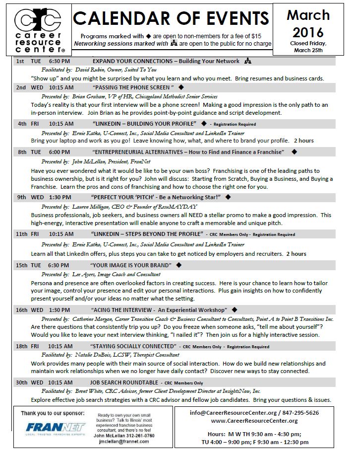 CRCJobSearch's tweet image. #MARCHMadness March 2016 Calendar for #jobsearch is here!  Join us #chicago #jobseekers! careerresourcecenter.org/wordpress/wp-c…