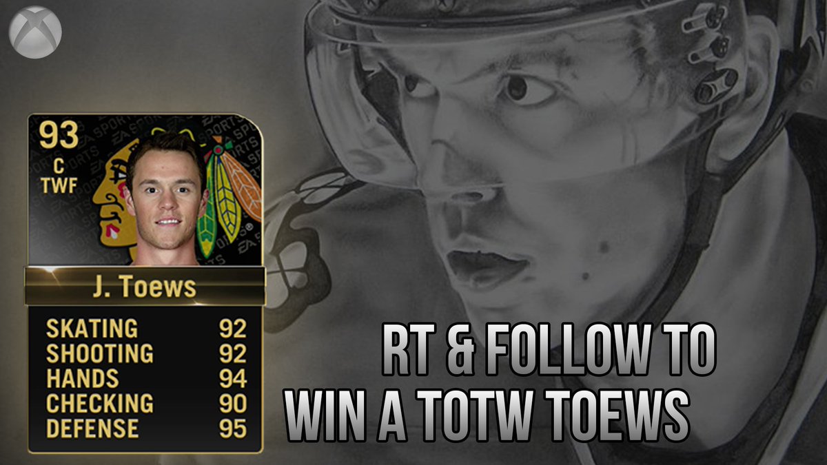 BOJoeKO's tweet photo. RT &amp; Follow to win a 93 overall TOTW Jonathan Toews!  XB1 only. https://t.co/8S1oCK9qCI