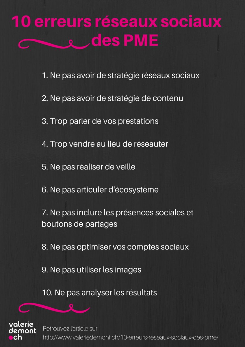 MariephilippeB's tweet photo. 10 erreurs réseaux sociaux des PME - valeriedemont.ch #adm247RS https://t.co/CcTV1pUrD2 https://t.co/qnJ8ylgVD1
